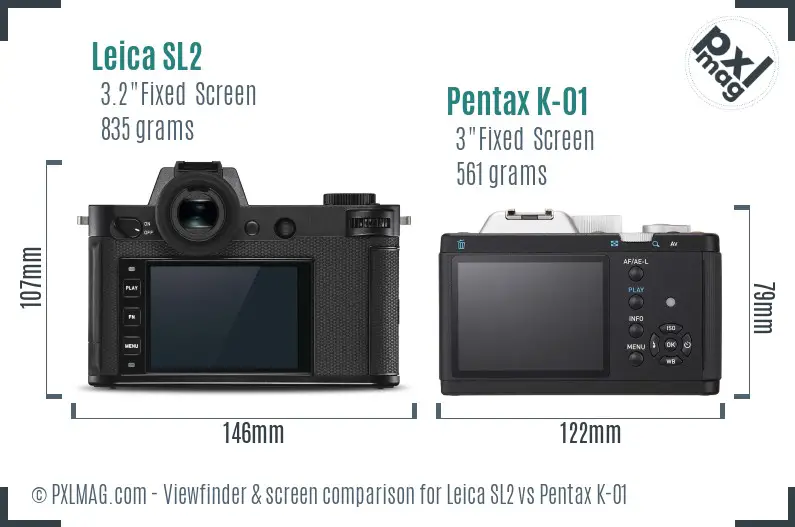 Leica SL2 vs Pentax K-01 Screen and Viewfinder comparison