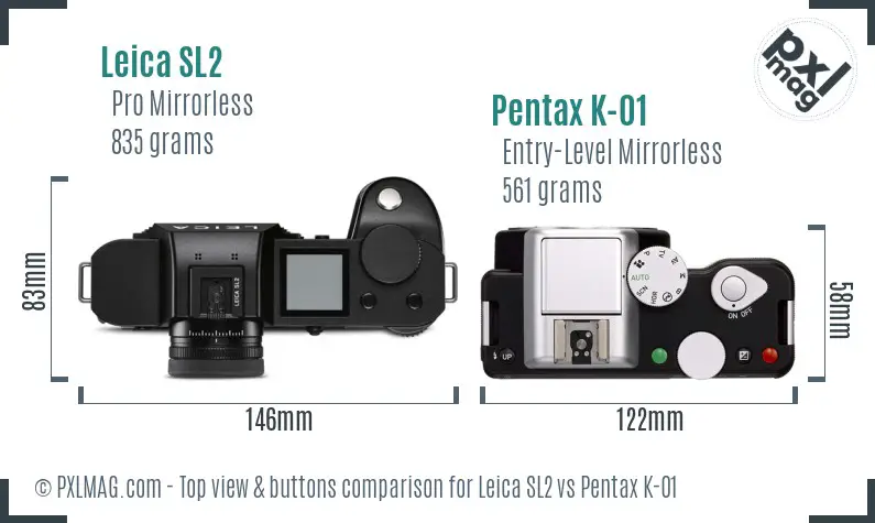 Leica SL2 vs Pentax K-01 top view buttons comparison