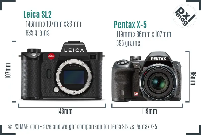 Leica SL2 vs Pentax X-5 size comparison