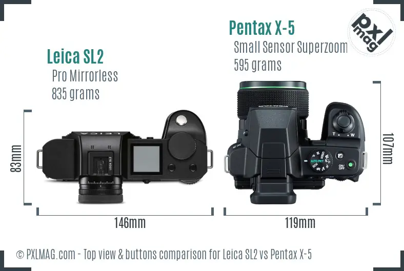 Leica SL2 vs Pentax X-5 top view buttons comparison