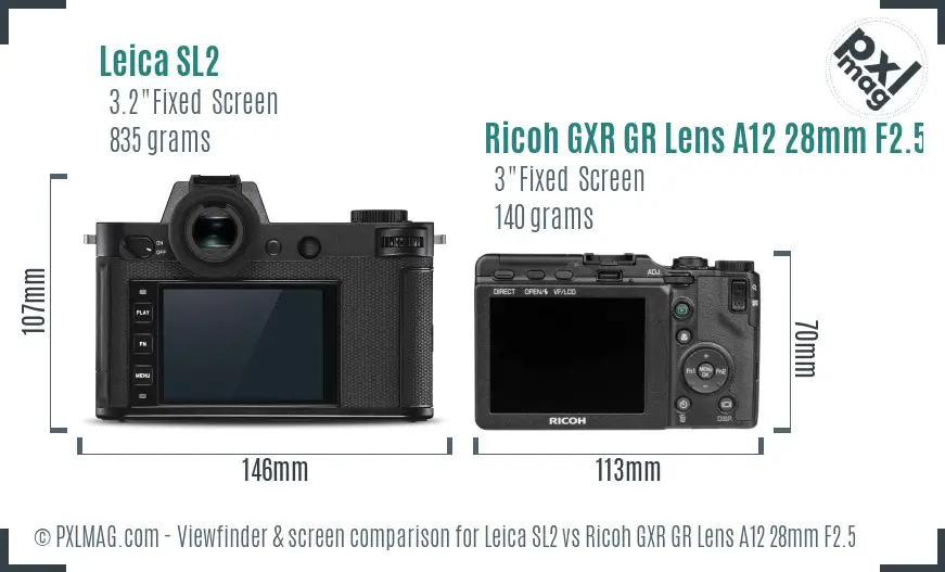 Leica SL2 vs Ricoh GXR GR Lens A12 28mm F2.5 Screen and Viewfinder comparison
