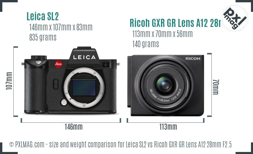 Leica SL2 vs Ricoh GXR GR Lens A12 28mm F2.5 size comparison