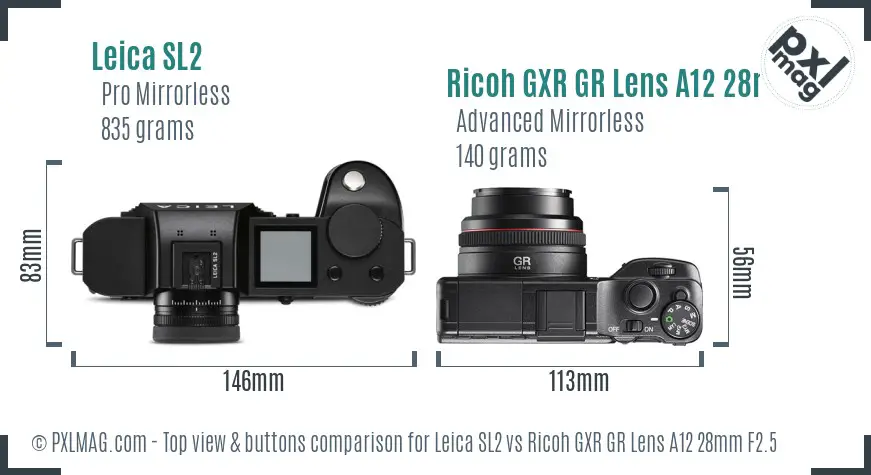 Leica SL2 vs Ricoh GXR GR Lens A12 28mm F2.5 top view buttons comparison