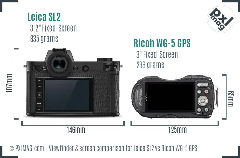 Leica SL2 vs Ricoh WG-5 GPS Screen and Viewfinder comparison