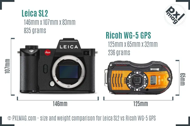 Leica SL2 vs Ricoh WG-5 GPS size comparison