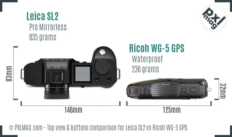 Leica SL2 vs Ricoh WG-5 GPS top view buttons comparison