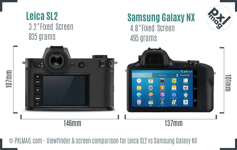 Leica SL2 vs Samsung Galaxy NX Screen and Viewfinder comparison