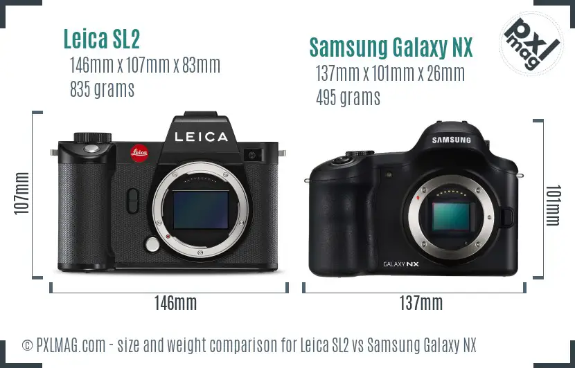 Leica SL2 vs Samsung Galaxy NX size comparison