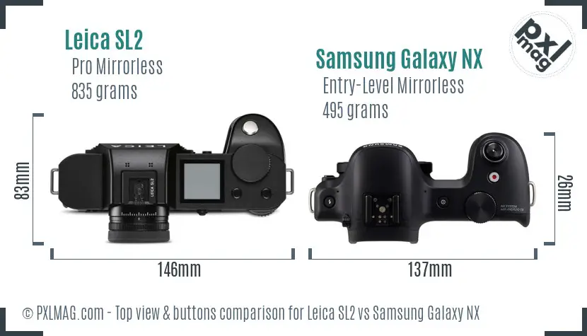 Leica SL2 vs Samsung Galaxy NX top view buttons comparison