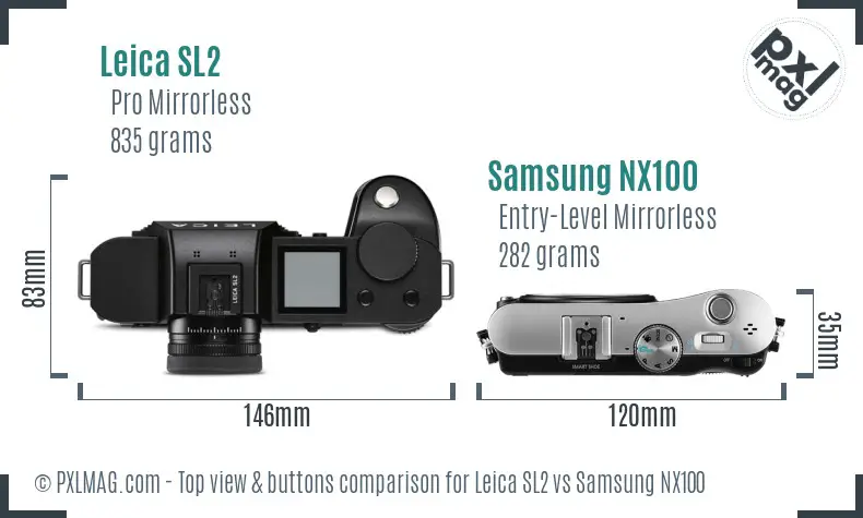 Leica SL2 vs Samsung NX100 top view buttons comparison