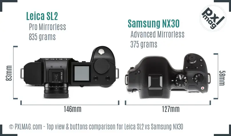 Leica SL2 vs Samsung NX30 top view buttons comparison