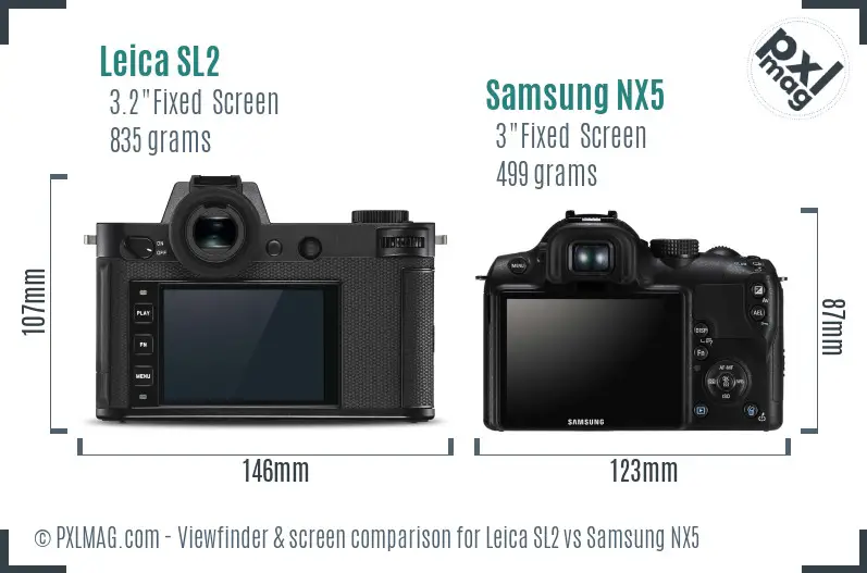 Leica SL2 vs Samsung NX5 Screen and Viewfinder comparison