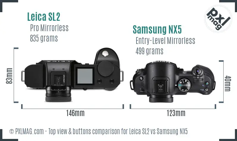 Leica SL2 vs Samsung NX5 top view buttons comparison