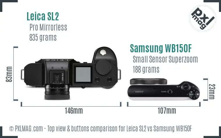 Leica SL2 vs Samsung WB150F top view buttons comparison