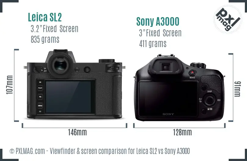 Leica SL2 vs Sony A3000 Screen and Viewfinder comparison