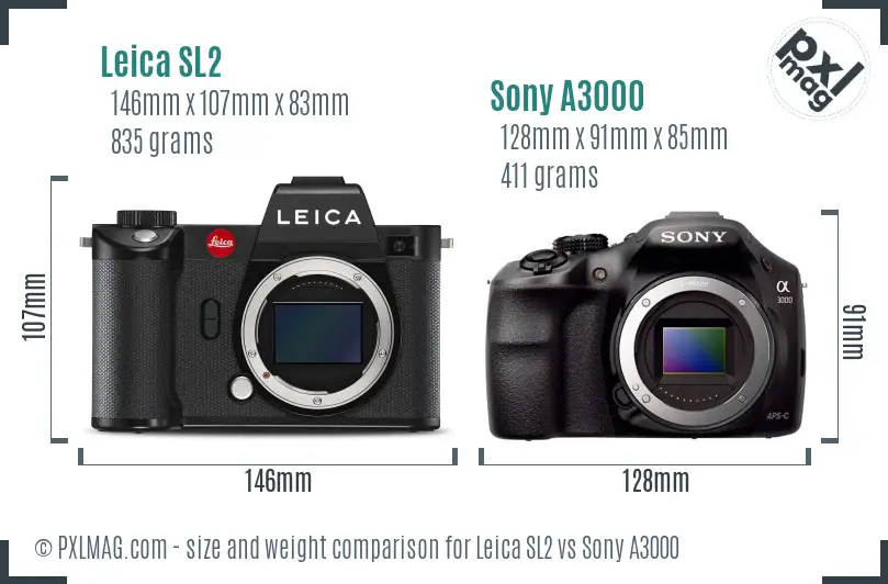 Leica SL2 vs Sony A3000 size comparison