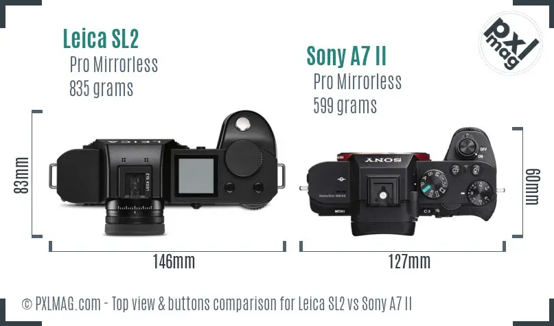 Leica SL2 vs Sony A7 II top view buttons comparison