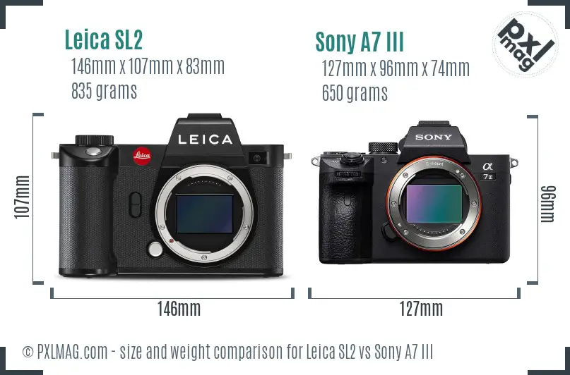 Leica SL2 vs Sony A7 III size comparison