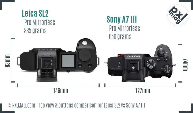 Leica SL2 vs Sony A7 III top view buttons comparison