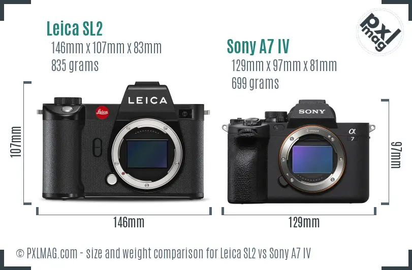 Leica SL2 vs Sony A7 IV size comparison