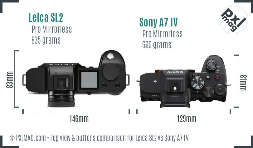 Leica SL2 vs Sony A7 IV top view buttons comparison