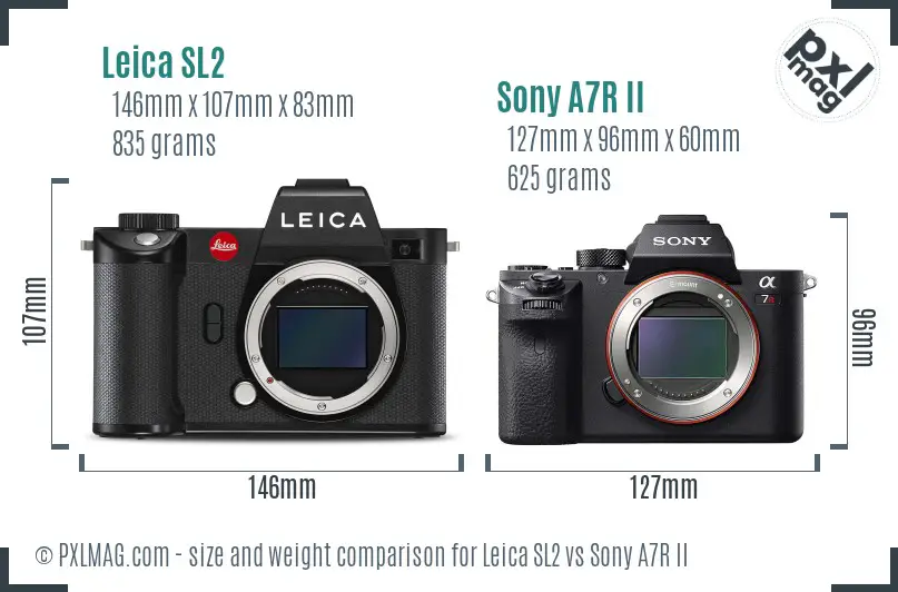 Leica SL2 vs Sony A7R II size comparison