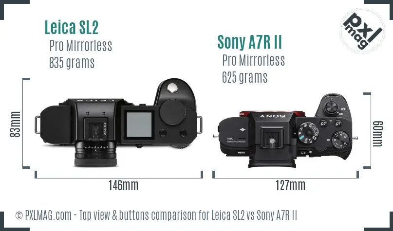 Leica SL2 vs Sony A7R II top view buttons comparison