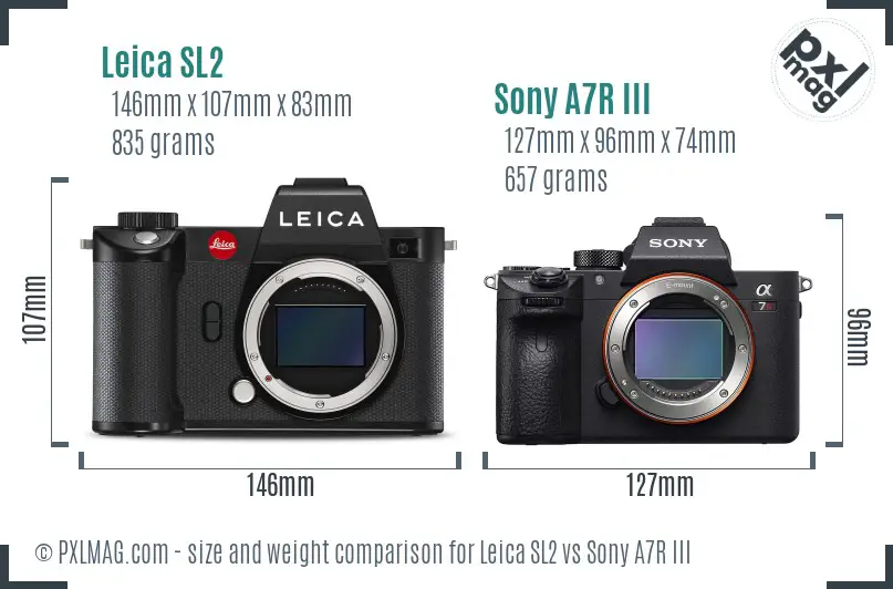 Leica SL2 vs Sony A7R III size comparison