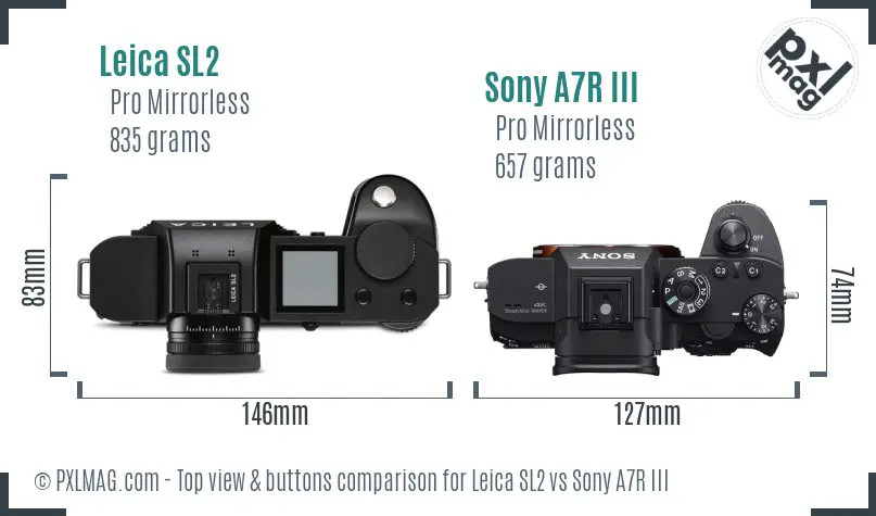 Leica SL2 vs Sony A7R III top view buttons comparison