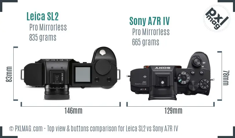 Leica SL2 vs Sony A7R IV top view buttons comparison