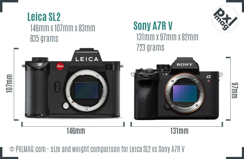 Leica SL2 vs Sony A7R V size comparison