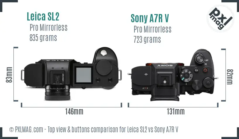 Leica SL2 vs Sony A7R V top view buttons comparison