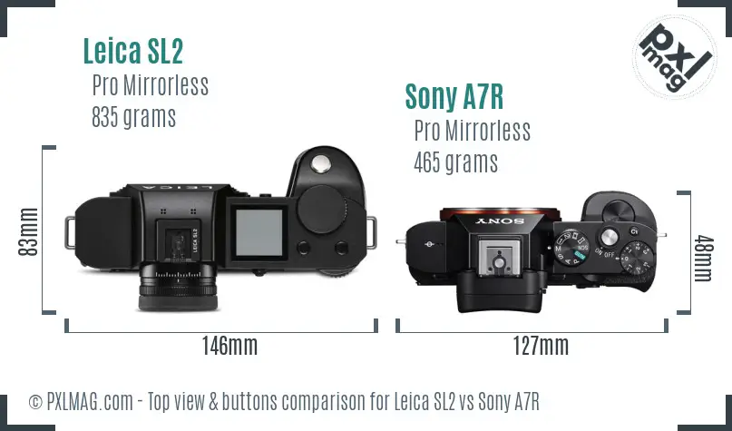Leica SL2 vs Sony A7R top view buttons comparison