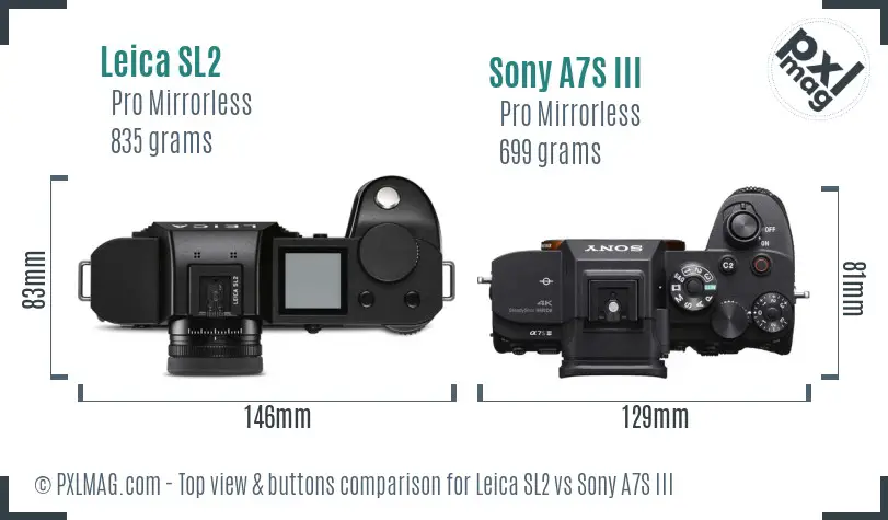 Leica SL2 vs Sony A7S III top view buttons comparison