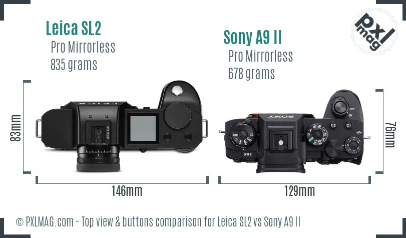 Leica SL2 vs Sony A9 II top view buttons comparison