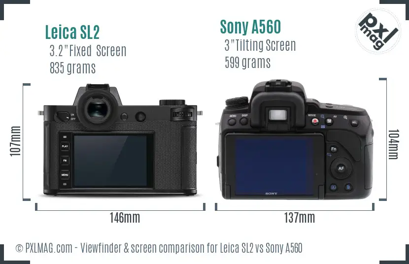 Leica SL2 vs Sony A560 Screen and Viewfinder comparison