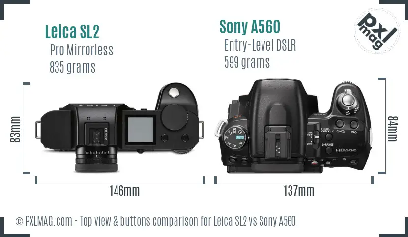 Leica SL2 vs Sony A560 top view buttons comparison