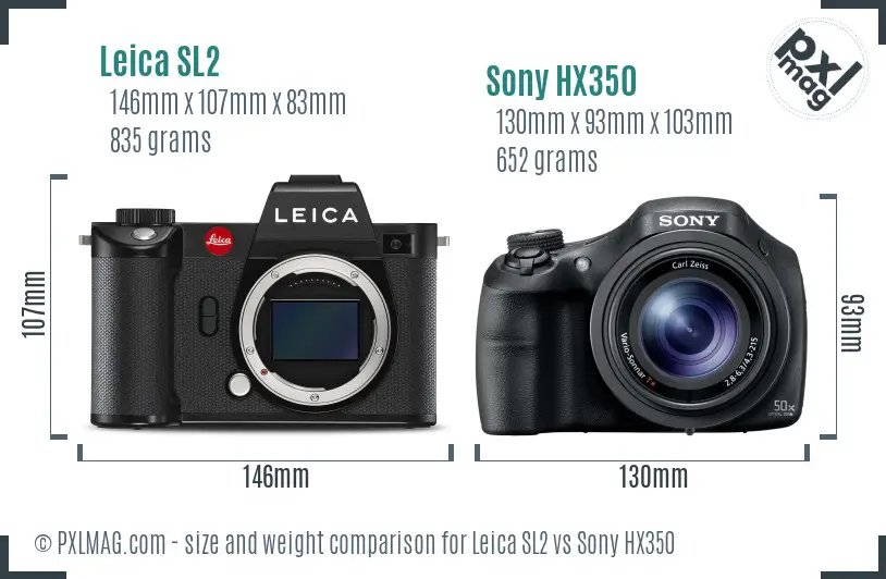 Leica SL2 vs Sony HX350 size comparison