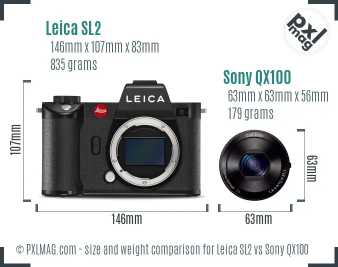 Leica SL2 vs Sony QX100 size comparison