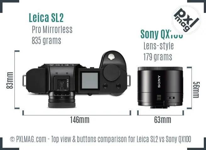 Leica SL2 vs Sony QX100 top view buttons comparison
