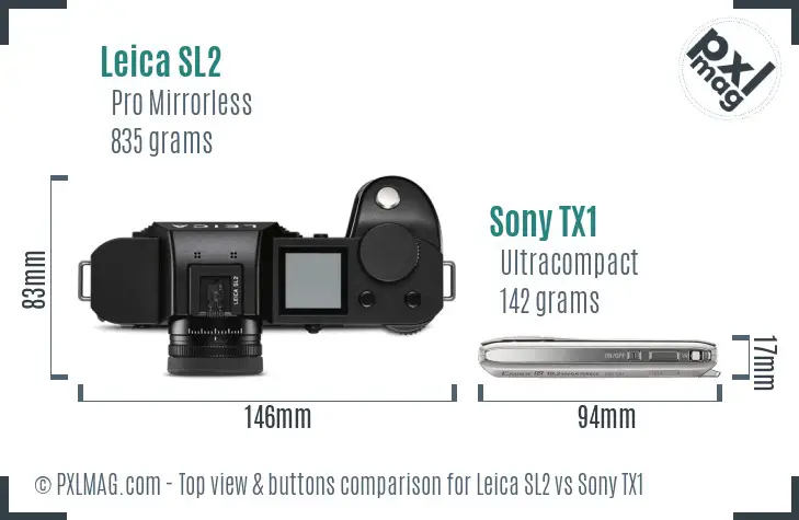 Leica SL2 vs Sony TX1 top view buttons comparison