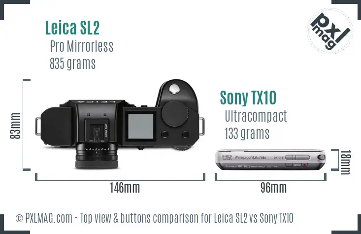 Leica SL2 vs Sony TX10 top view buttons comparison