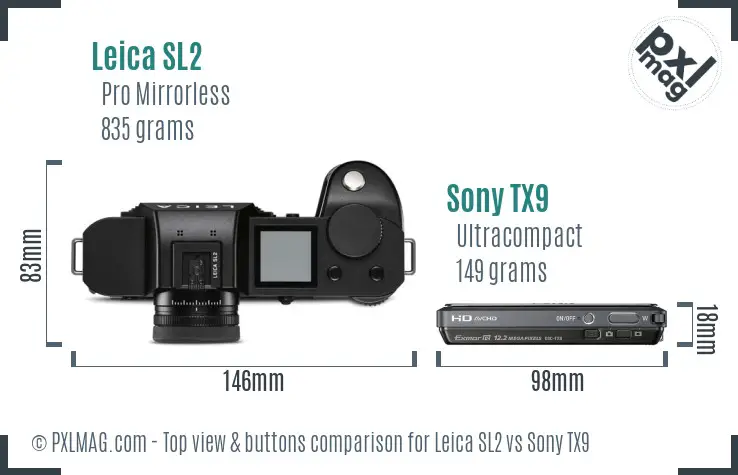 Leica SL2 vs Sony TX9 top view buttons comparison