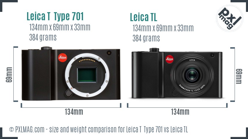 Leica T  Type 701 vs Leica TL size comparison