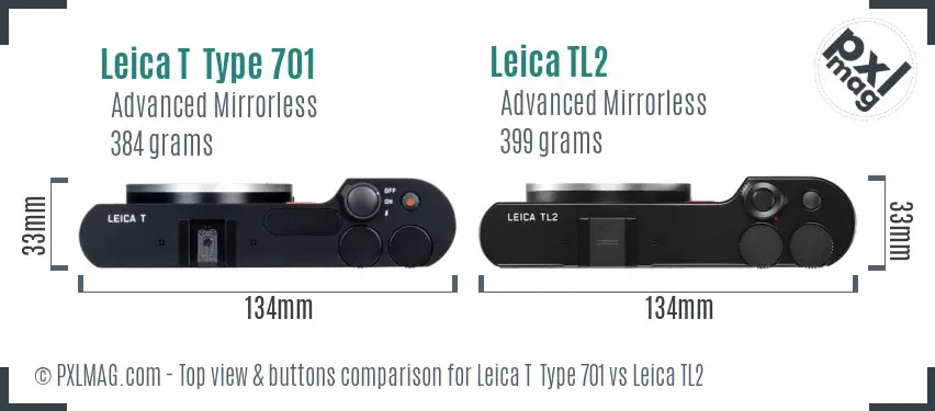 Leica T  Type 701 vs Leica TL2 top view buttons comparison