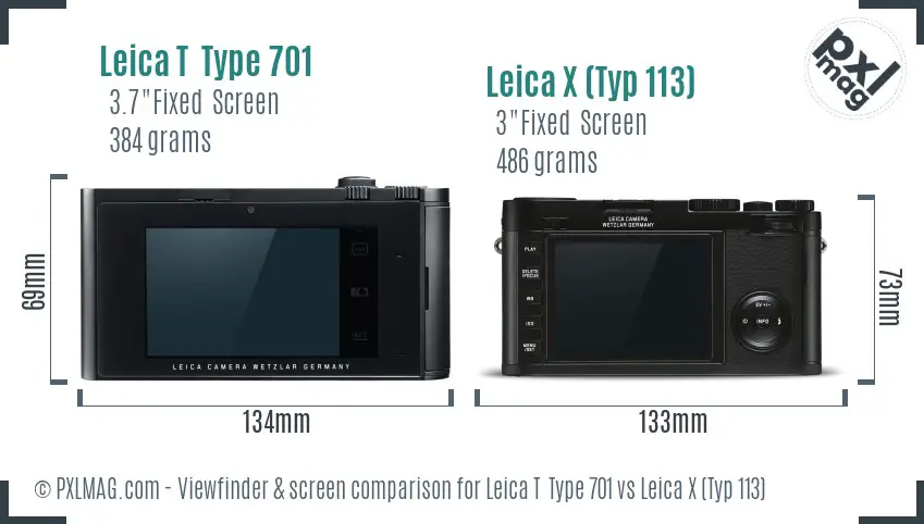 Leica T  Type 701 vs Leica X (Typ 113) Screen and Viewfinder comparison
