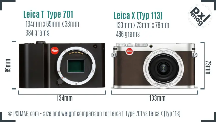 Leica T  Type 701 vs Leica X (Typ 113) size comparison