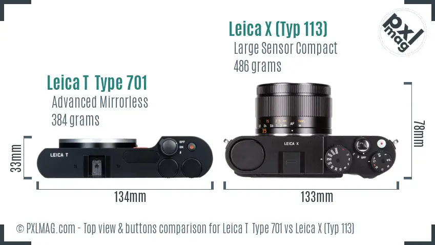 Leica T  Type 701 vs Leica X (Typ 113) top view buttons comparison