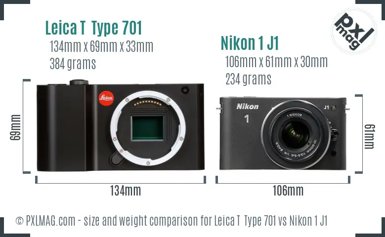 Leica T  Type 701 vs Nikon 1 J1 size comparison