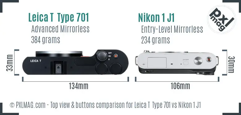 Leica T  Type 701 vs Nikon 1 J1 top view buttons comparison